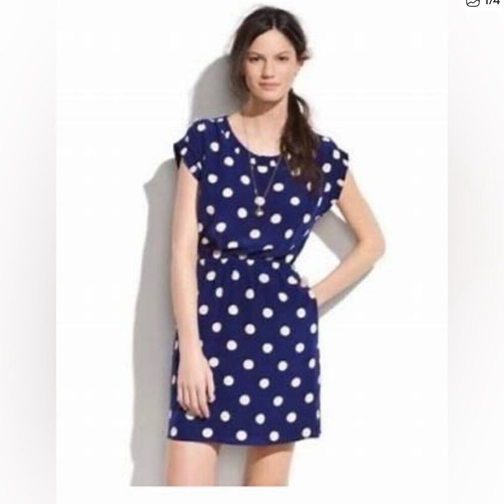 Broadway & Broome for J Crew 100% silk lined blue/cream min dress size XXS